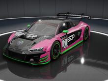 A pink Audi R8 in SOP colors of pink, diamond black, and green