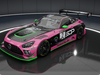 A front angle view of the pink and diamond black SOP livery