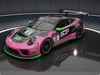 A front angle view of the pink and diamond black SOP livery